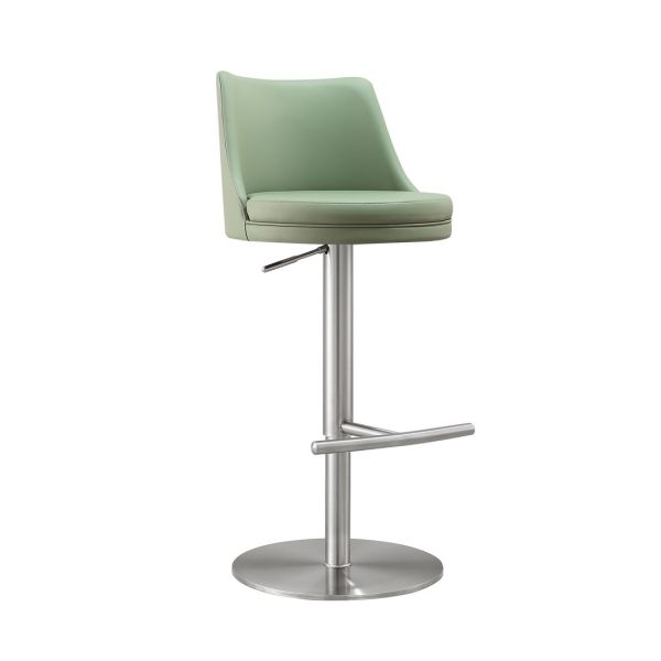 Reagan Adjustable Stool - MDF/Stainless Steel/Vegan Leather - L47.8 x W47 x H106.9 cm - Sea Foam Green/Silver