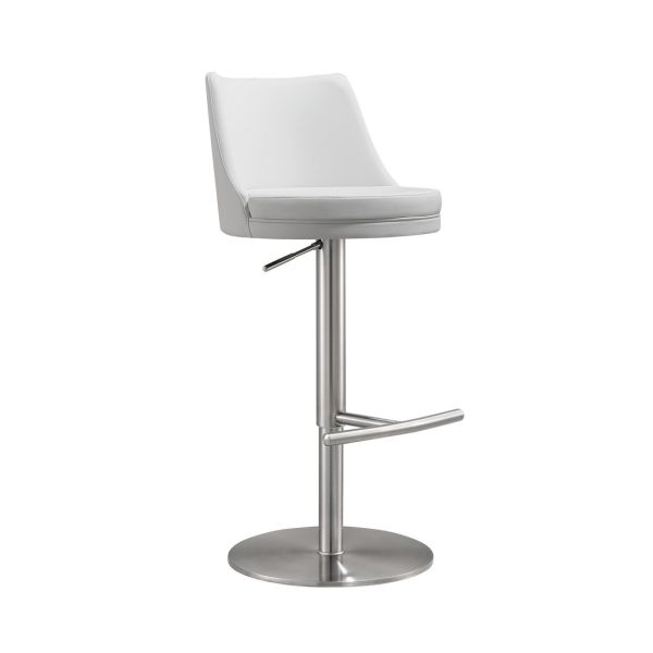 Reagan Adjustable Stool - MDF/Stainless Steel/Vegan Leather - L47.8 x W47 x H106.9 cm - White/Silver