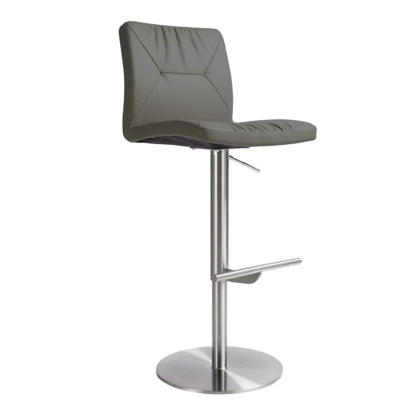 Paddy Adjustable Stool - MDF/Stainless Steel/Vegan Leather - L55.9 x W47 x H114.3 cm - Dark Grey/Silver