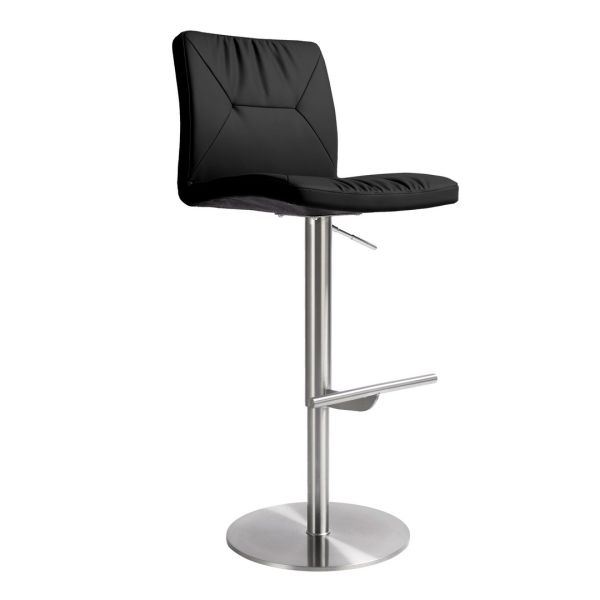 Paddy Adjustable Stool - MDF/Stainless Steel/Vegan Leather - L55.9 x W47 x H114.3 cm - Black/Silver