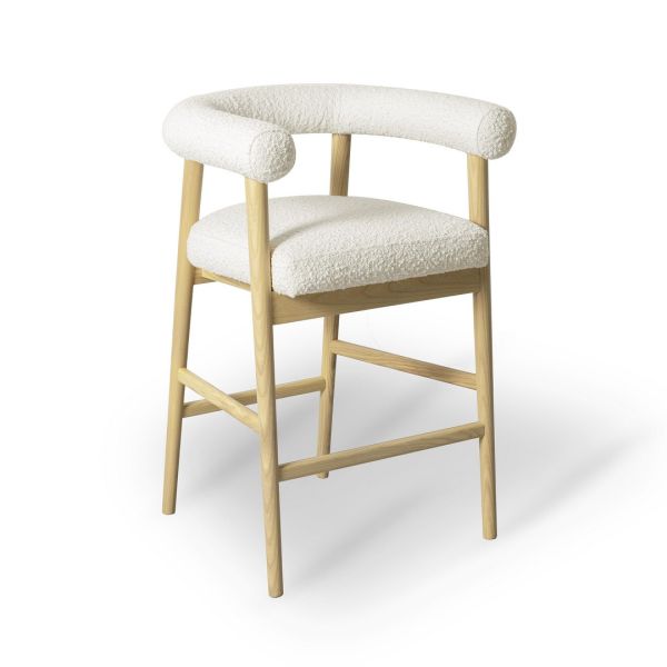 Spara Counter Stool - Boucle/Wood - L52.3 x W57.9 x H85.6 cm - Cream