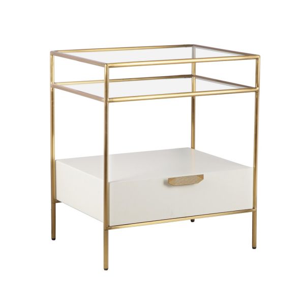 Darla Nightstand - Glass/MDF/Stainless Steel - L46 x W58.9 x H67.8 cm - Cream/Gold
