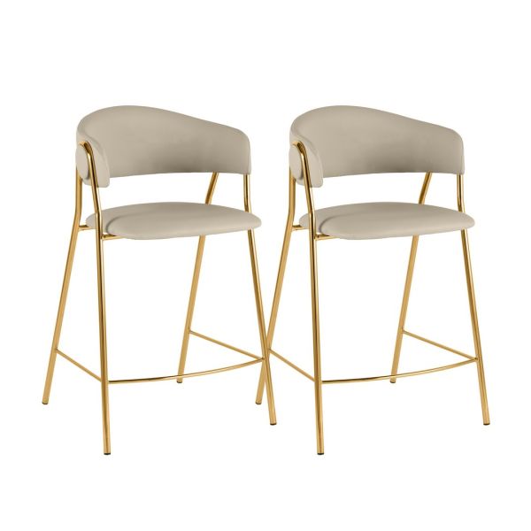Lara Performance Counter Stool by Inspire Me! Home Decor - Set of 2 - Iron/Vegan Leather/Wood - L48.3 x W53.1 x H90.4 cm - Cream