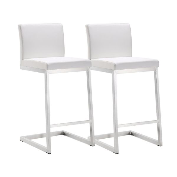 Parma Counter Stool - Set of 2 - Stainless Steel/Vegan Leather - L50.8 x W40 x H91.9 cm - White