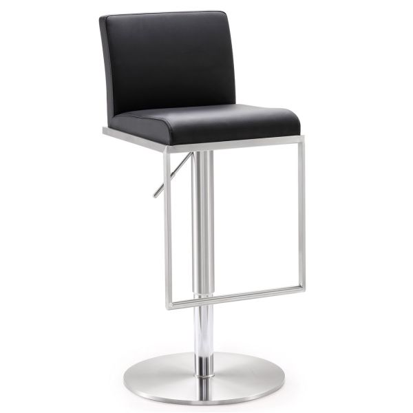 Amalfi Adjustable Stool - Stainless Steel/Vegan Leather - L44.5 x W38.1 x H101.9 cm - Black