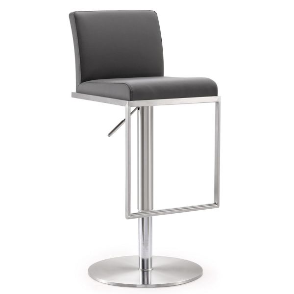 Amalfi Adjustable Stool - Stainless Steel/Vegan Leather - L44.5 x W38.1 x H101.9 cm - Grey