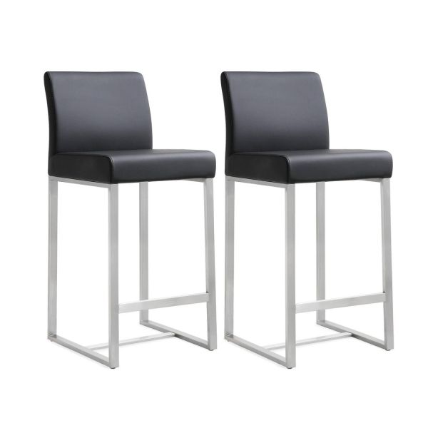 Denmark Counter Stool - Set of 2 - Stainless Steel - L47 x W40.6 x H94 cm - Black