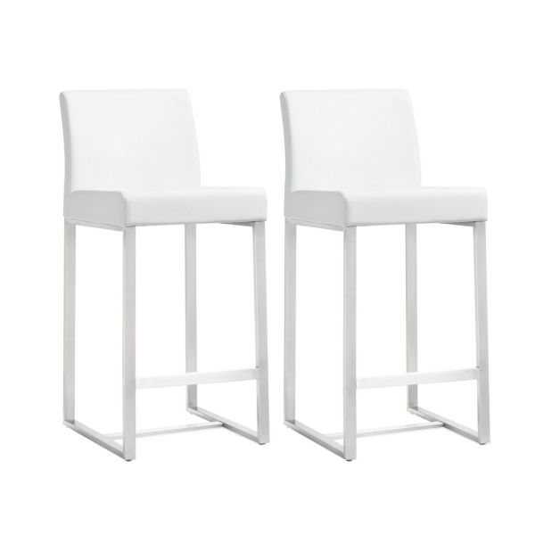 Denmark Counter Stool - Set of 2 - Stainless Steel - L47 x W40.6 x H94 cm - White