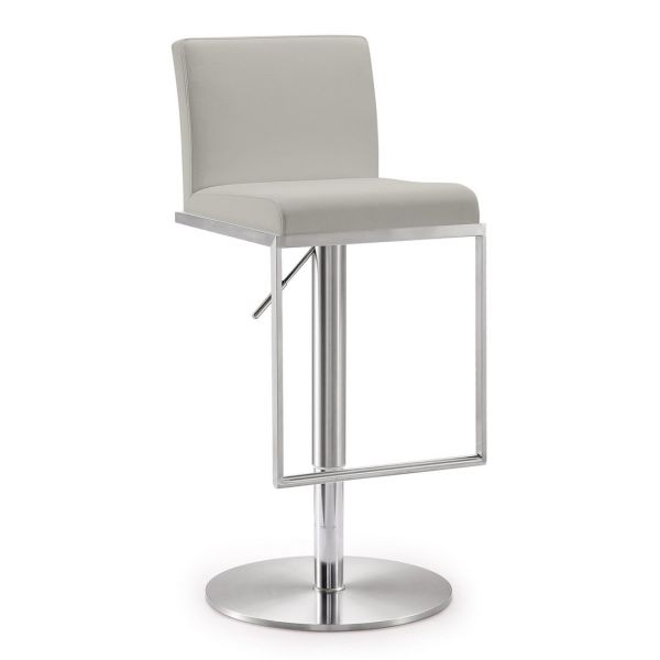 Amalfi Stool - Stainless Steel/Vegan Leather - L44.5 x W38.1 cm - Light Grey