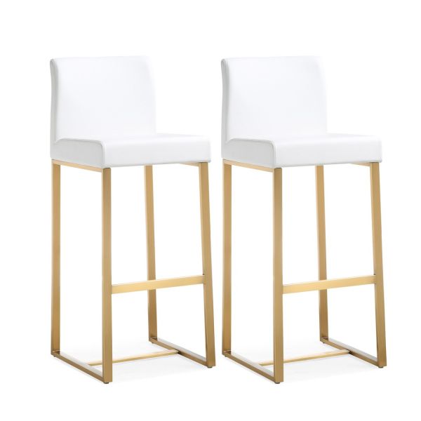 Denmark Barstool - Set of 2 - Stainless Steel - L47 x W40.6 x H104.9 cm - White/Gold
