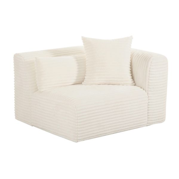 Tarra Fluffy Oversized Modular RAF Corner Chair - Corduroy Fabric/Wood - L99.1 x W109.2 x H68.1 cm - Cream