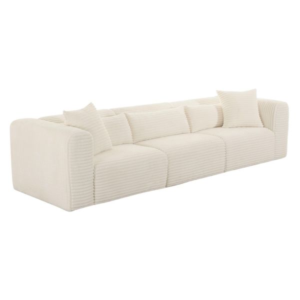 Tarra Fluffy Oversized Modular Sofa - Corduroy Fabric/Wood - L99.1 x W299.7 x H68.1 cm - Cream