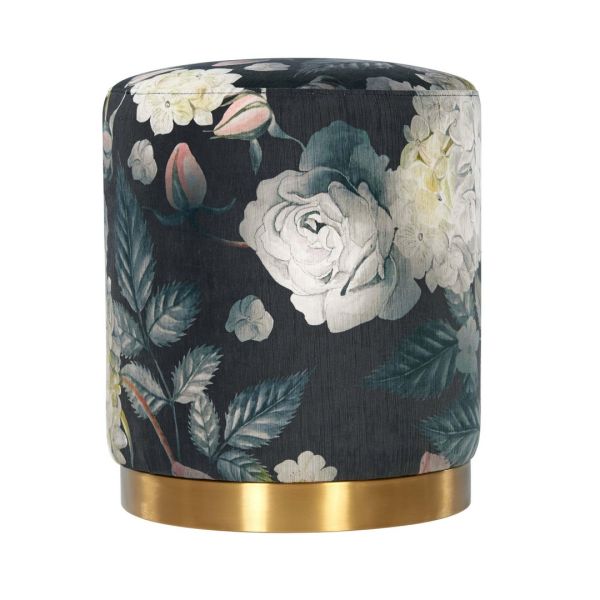 Opal Ottoman - Velvet - L40.6 x W40.6 x H45.7 cm - Floral/Gold