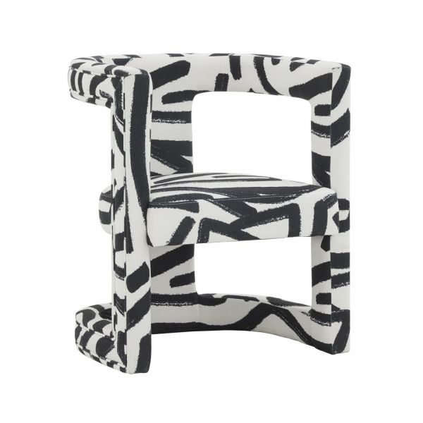 Ada Chair in Brushstroke Pattern - Linen Blend - L59.4 x W66 x H78.7 cm - Black/White