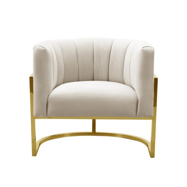 Magnolia Spotted Chair - Stainless Steel/Velvet/Wood - L69.8 x W78 x H71.1 cm - Cream/Gold