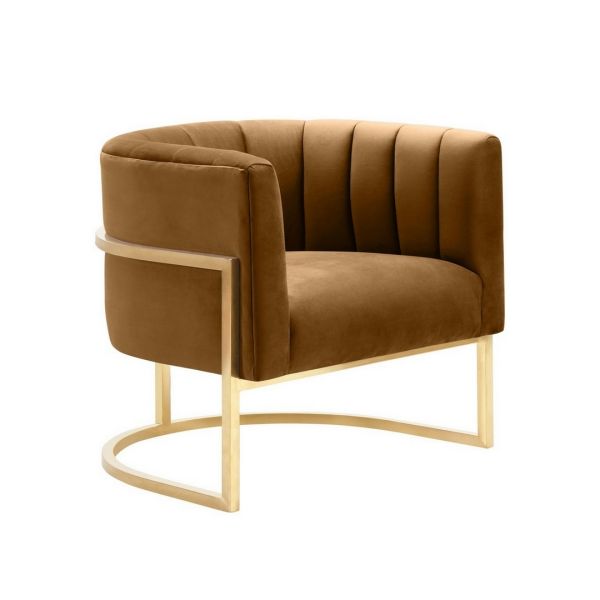 Magnolia Chair - Stainless Steel/Velvet/Wood - L69.8 x W78 x H71.1 cm - Cognac