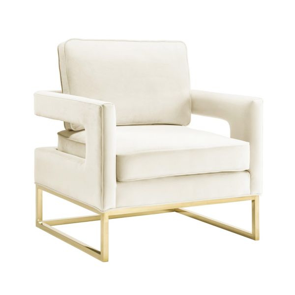 Avery Chair - Pine/Velvet - L73.7 x W85.1 x H90.2 cm - Cream/Gold