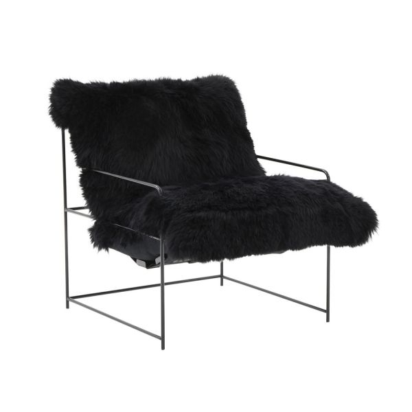 Kimi Genuine Chair - Iron/Sheepskin/Wood - L83.8 x W68.6 x H88.9 cm - Black
