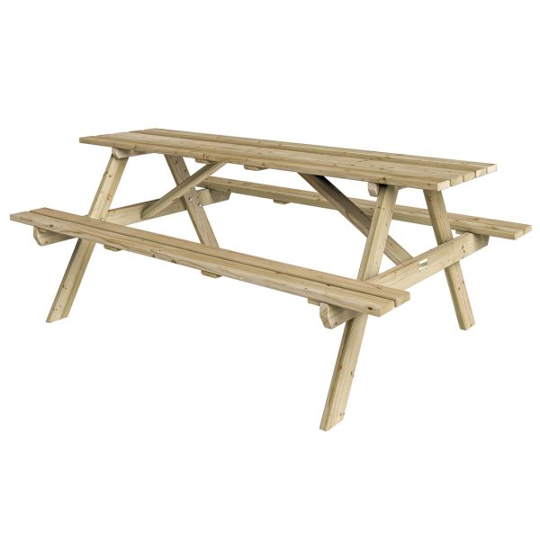6 Feet Traditional Outdoor 8 Seater Picnic Table - Wooden - L120 x W180 x H71 cm - Natural Timber Finish