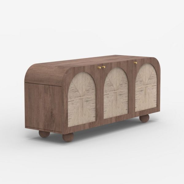 Jungle Three Door Cabinet - Mango Wood/MDF/Jute - L145 x W45 x H65 cm - Walnut/Brown