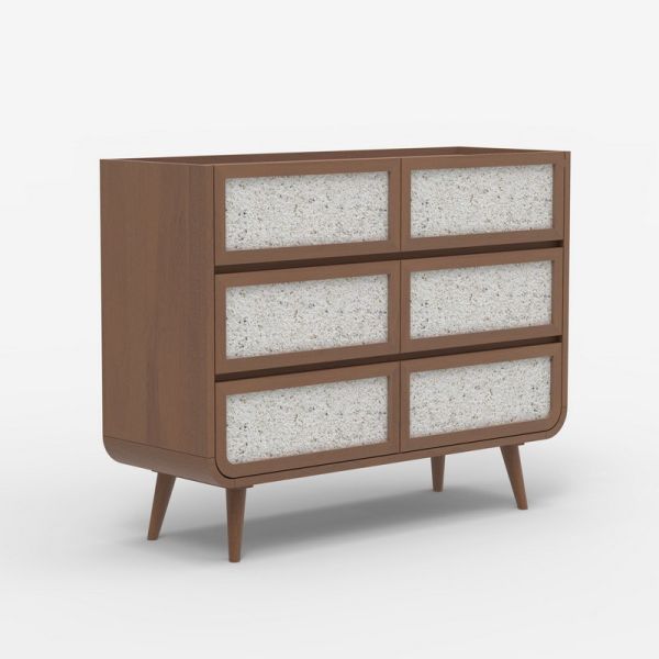 Oxy Six Drawer Chest - Mango Wood/MDF/Veneer - L115 x W45 x H90 cm - Walnut