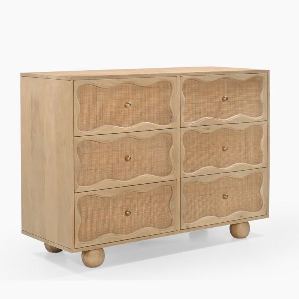 Denis Six Chest of Drawers - Mango Wood - L115 x W45 x H85 cm - Natural