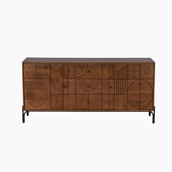 Enigma Three Chest of Drawers - Mango Wood/Iron/MDF - L160 x W43 x H75.5 cm - Brown