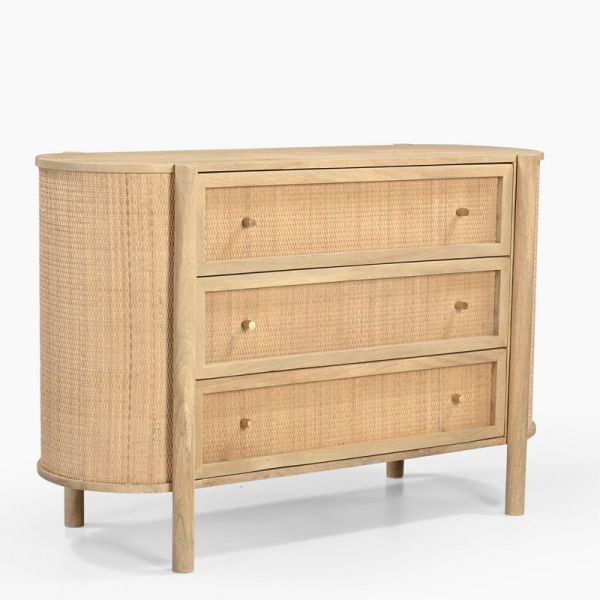 Dylan Three Chest of Drawers - Mango Wood/MDF - L115 x W45 x H75 cm - Natural/Gold