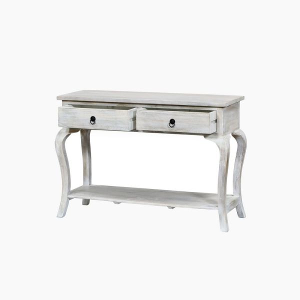 Sally Cottage Style Two Drawer Console Table - Mango Wood - L110 x W40 x H77 cm - White