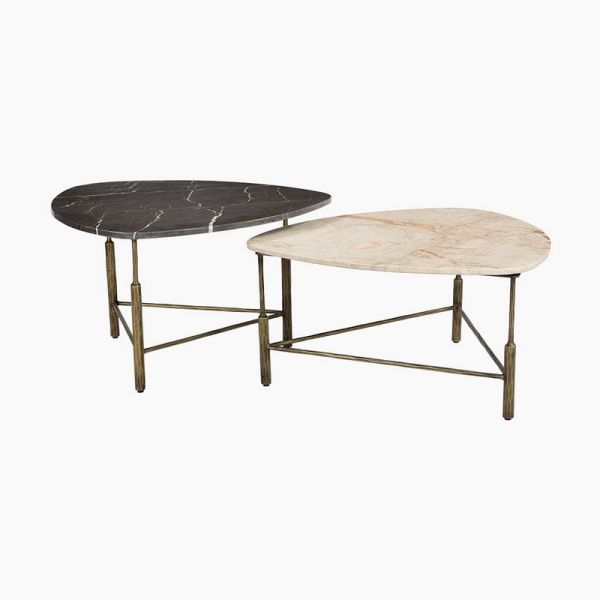 Yin and Yang Coffee Table Set of 2 Marble Iron Black Cream