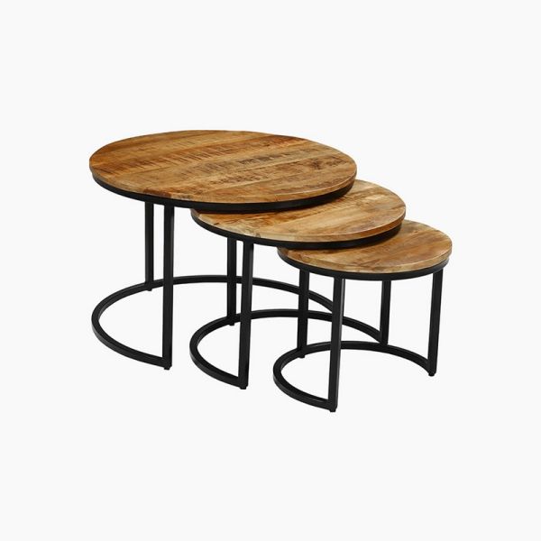 Faye Trio Nesting Tables - Mango Wood/Metal - Natural