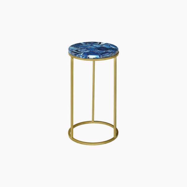 Greta End Table - Agate/Metal - L30 x W30 x H55 cm - Blue