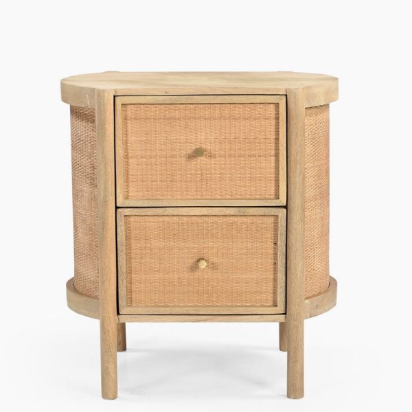 Dylan Two Drawer Side Table - Mango Wood/MDF - L55 x W40 x H60 cm - Natural/Gold