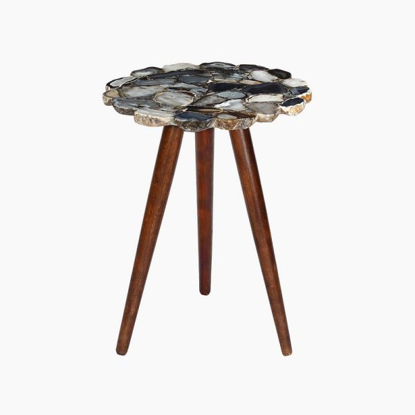 Myra Blue & Black End Table - Acacia Wood - L40 x W40 x H52 cm - Brown/Blue/Black