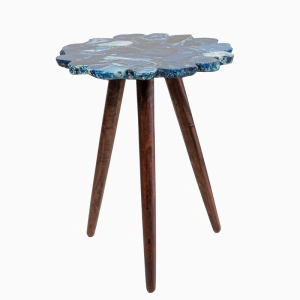 Myra Blue Agate End Table - Agate/Metal/Acacia Wood - L40 x W40 x H52 cm - Brown