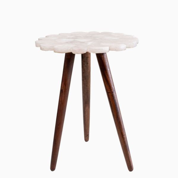 Myra Rose Quartz  End Table - Agate/Iron/Acacia Wood - L40 x W40 x H52 cm - Brown
