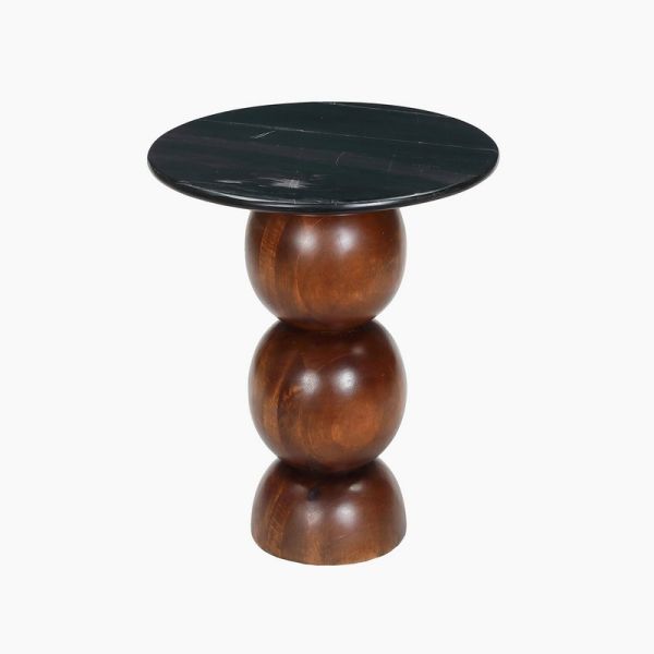 Orbit Marble Top End Table - Acacia Wood - L45 x W45 x H54 cm - Black/Brown