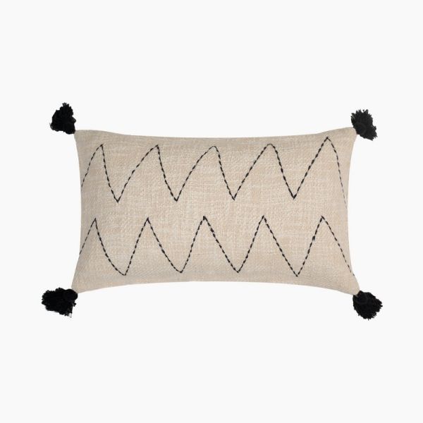 Parin Zig-Zag Embroidered Cushion - Cotton - L30 x W50 x H1 cm - Off White