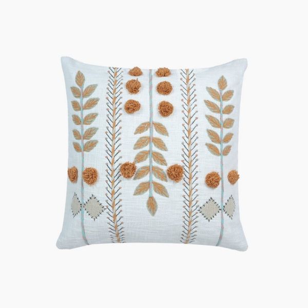 Gianna Rustic Embroidered Cushion - Cotton - L50 x W50 x H1 cm - Rust Orange