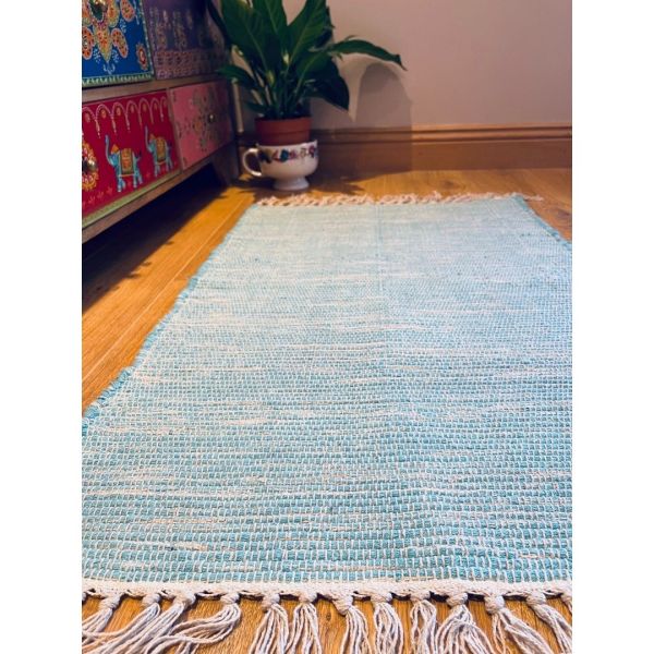 Hush Hand Loomed Soft Rug in Muted Colours - Cotton - L90 x W150 cm - Turquoise