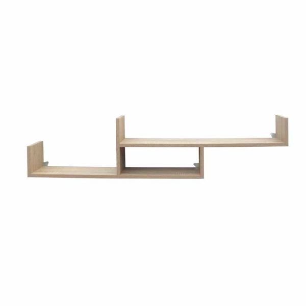 Floating Two Tier Wall Shelf - W115 x D17 x H26.5 cm - Oak Effect