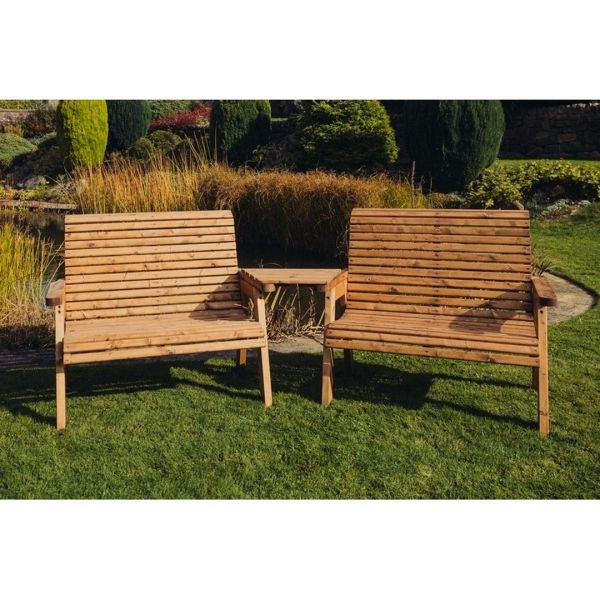 Valley 4 Seat Set 2X2B Angled Tray - Timber - L100 x W280 x H95 cm - Fully Assembled - Set of Waterproof Cushions Included