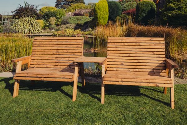 Valley 4 Seat Set 2X2B Straight Tray - Timber - L100 x W280 x H95 cm - Garden Furniture - Fully Assembled