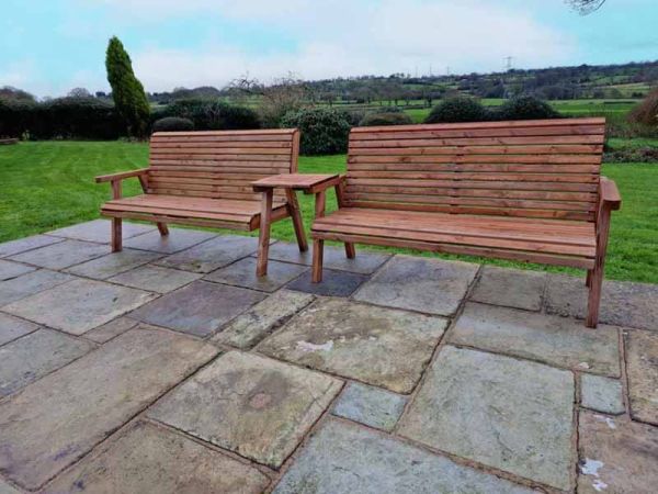Valley 6 Seat Set 2X3B Straight Tray - Timber - L100 x W330 x H95 cm - Garden Furniture - Fully Assembled