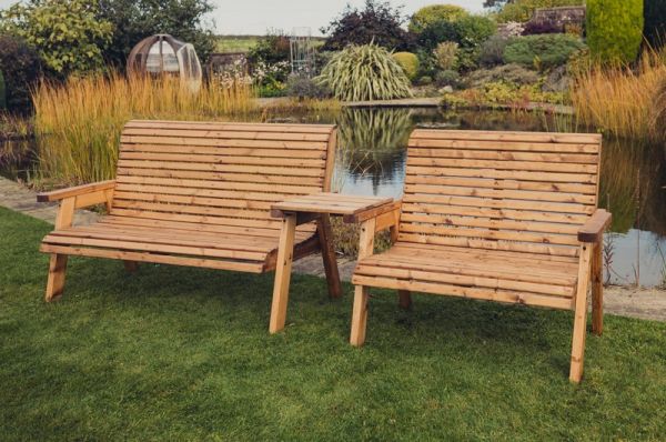 Valley 5 Seat Set 1X2B 1X3B Straight Tray - Timber - L100 x W215 x H95 cm - Garden Furniture - Fully Assembled