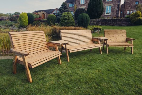 Valley 7 Seat Set 1X3B 2 X 2B Angled Tray - Timber - L100 x W360 x H95 cm - Garden Furniture - Fully Assembled