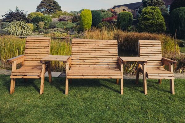 Valley 4 Seat Set 1X2B 2XC Straight Tray - Timber - L100 x W310 x H95 cm - Garden Furniture - Fully Assembled