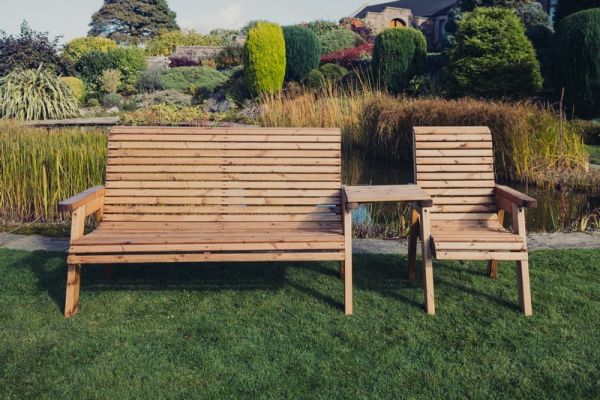 Valley 4 Seat Set 1XC 1X3B Straight Tray - Timber - L100 x W270 x H95 cm - Garden Furniture - Fully Assembled