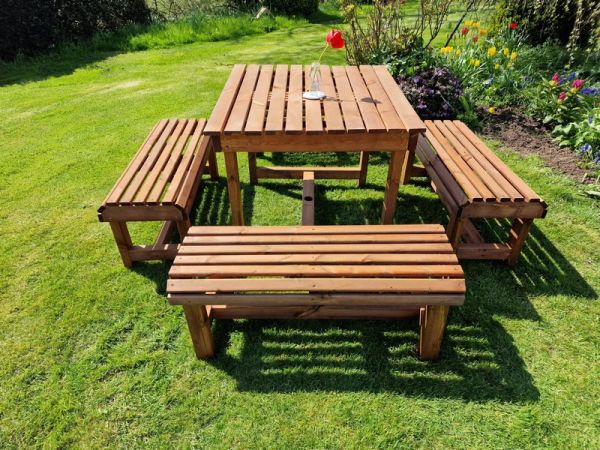 Contemporary Seater Garden Table and Bench Set Timber