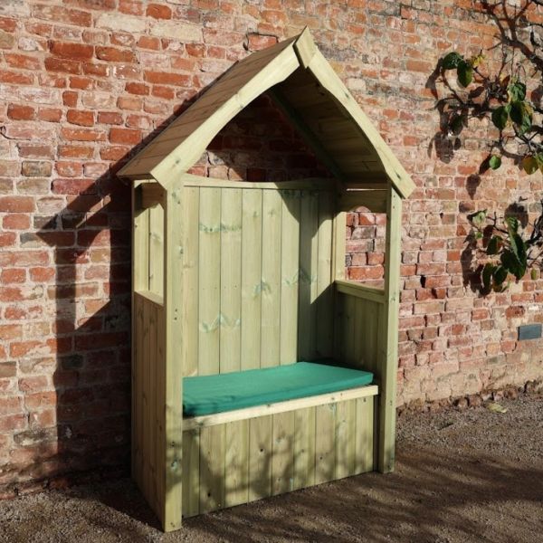 Willow 2 Seat Storage Arbour - L60 x W130 x H211 cm - Partially Assembled - Set of Waterproof Cushions Included